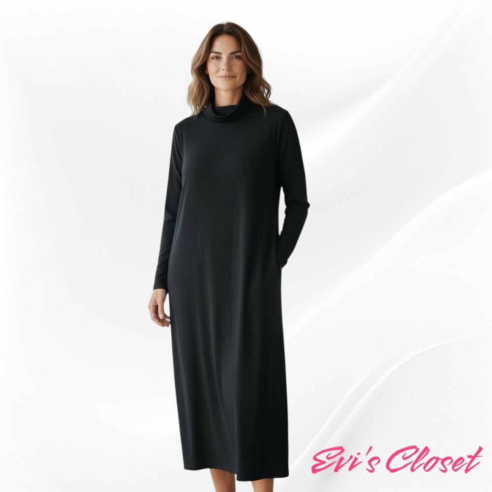 Torrid Women's Mock Turtle Neck Midi Dress Black Sz 1-XL Black Knit Stretch